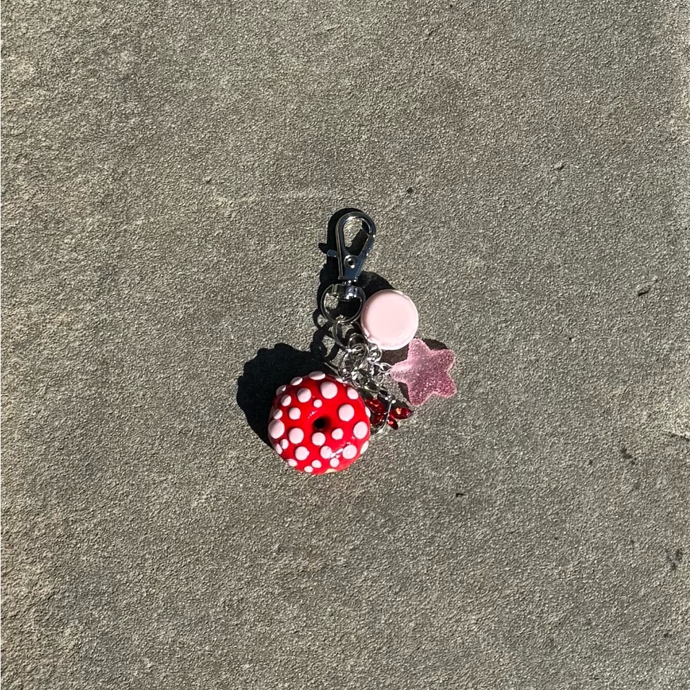 Valentines Day Donut Red Polka Dot Keychain Charm